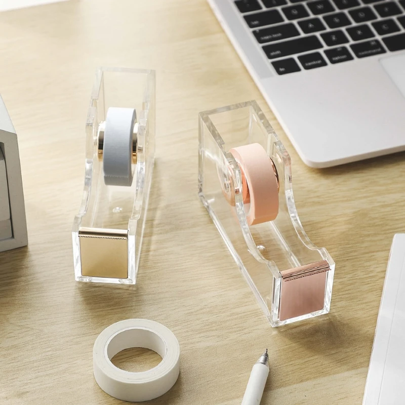 

Clear Acrylic Tape Dispenser Single Hand Dispensing Acrylic Gold Tape Dispenser for Modern Design Office Desktop