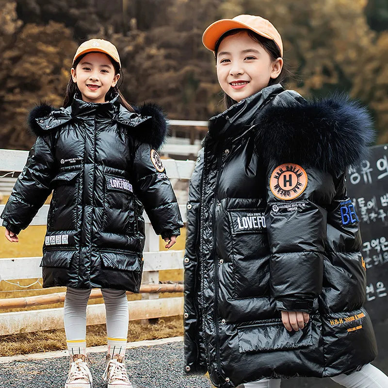

-30 Degree Girls Winter Jacket Thicken Teenage Big Girls Snowsuit Children Down Jacket Parka For Girls Real Fur Collar Outerwear