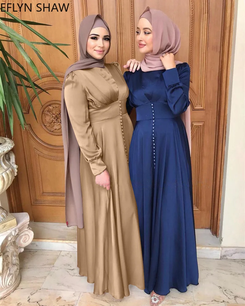 Длинное платье для мусульманской женщины, Женский корсет с бусинами, абайя, элегантное атласное длинное платье, новинка 2021, модная атласная ...