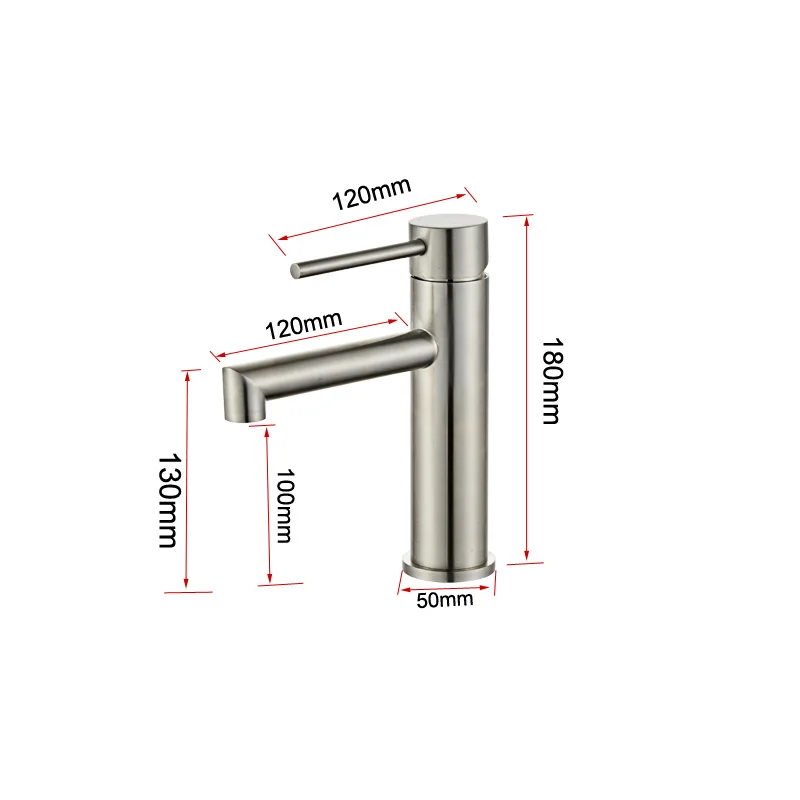 304 нержавеющая сталь Ванная раковина кран никелевая матовая одинарная ручка Soild