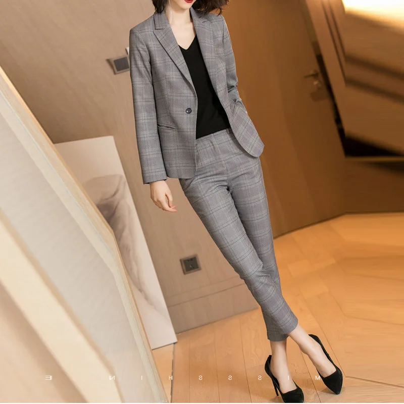 Женский костюм осень 2019 Новый Повседневный модный темперамент Тонкий клетчатый
