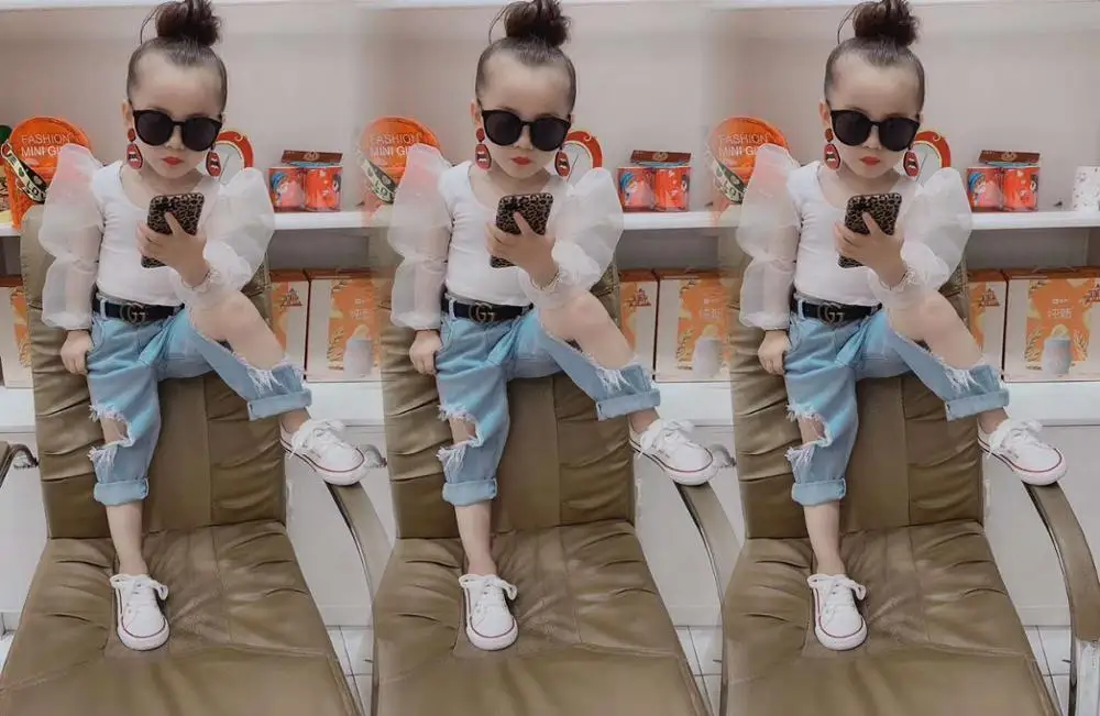 Футболки для девочек 2020 Детские сетчатые с длинным рукавом в стиле пэчворк