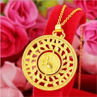 hi vintage women 24k yellow gold plated round rat pendant necklace for female party jewelry with chain birthday gift not fade