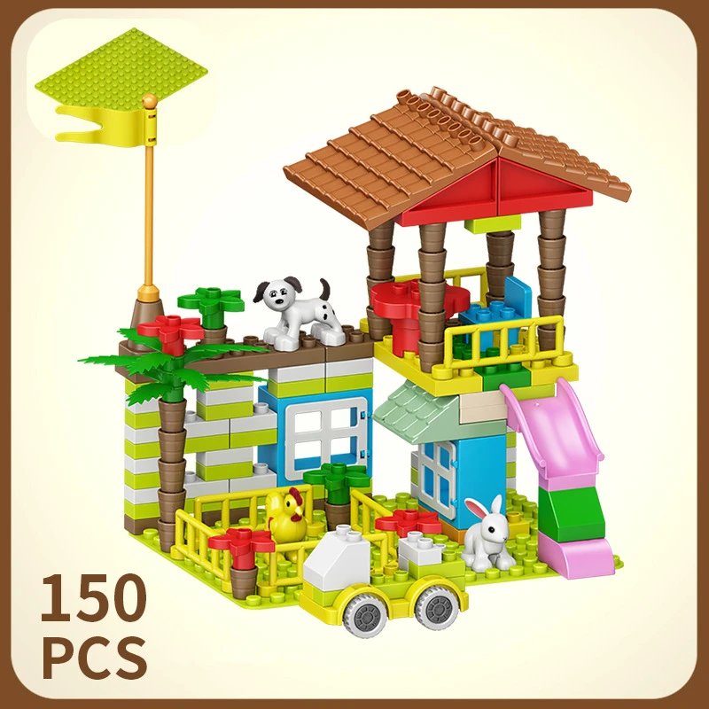

150pcs DIY Duplo Holiday Cottage Big Size Building Blocks Assemblage Transform Creative City Animal Bricks Kids Toys Child Gifts