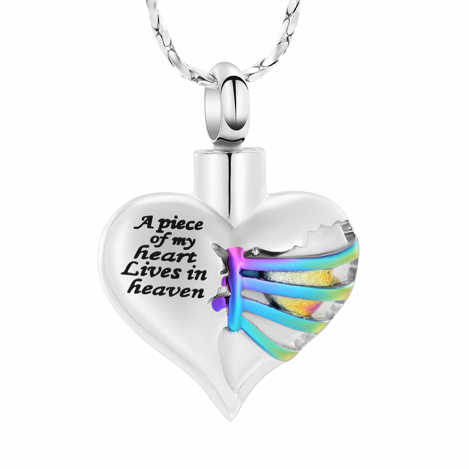 

Heart Cremation Urn Necklace Pendant for Human Ashes - A Piece of My Heart Lives in Heaven Memorial Keepsakes Cremation Jewelry