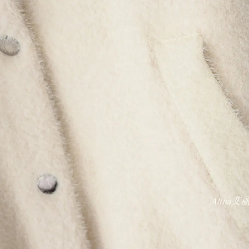 2019 Spring New Women Loose Imitation Mink Cashmere Jacket Coat Female Short Hooded Sweater Thick Knit Autumn Outerwear |