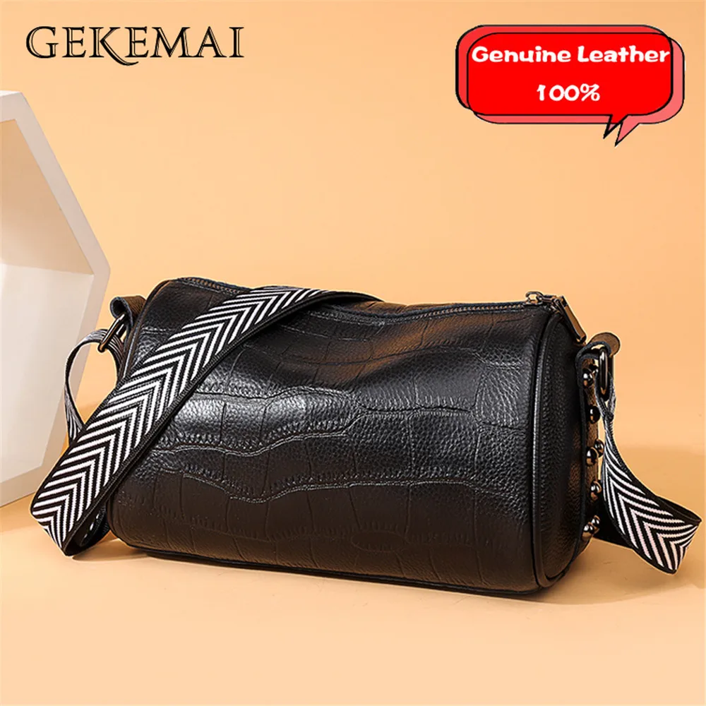 

Alligator Design Shoulder Bags Luxury Genuine Leather Ladies Crossbody Bag New Solid Color Barrel Shaped Bags Mochilas De Mujer