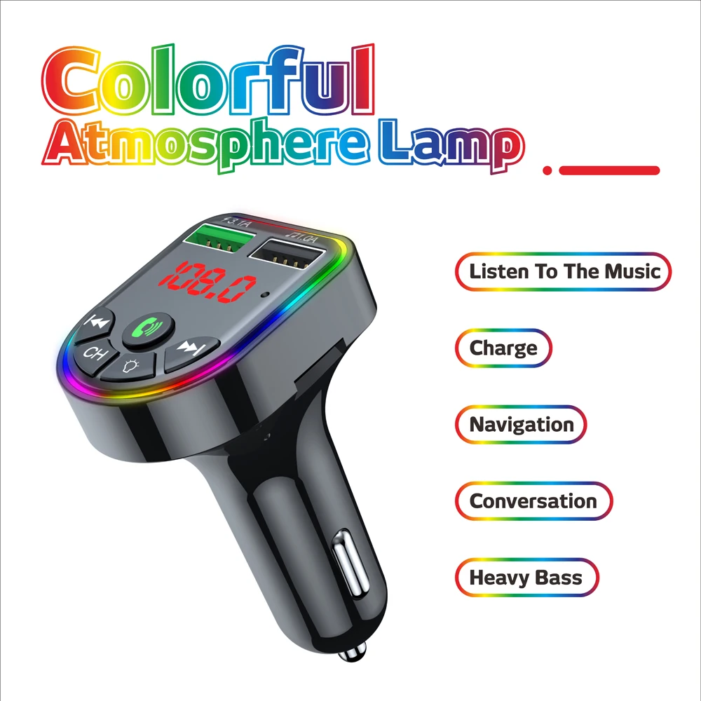 

F5 Automotive MP3 Player Bluetooth-compatible Receiver Is Exposed to the Ambience Light Vehicle MP3 Car Cigarette Lighter