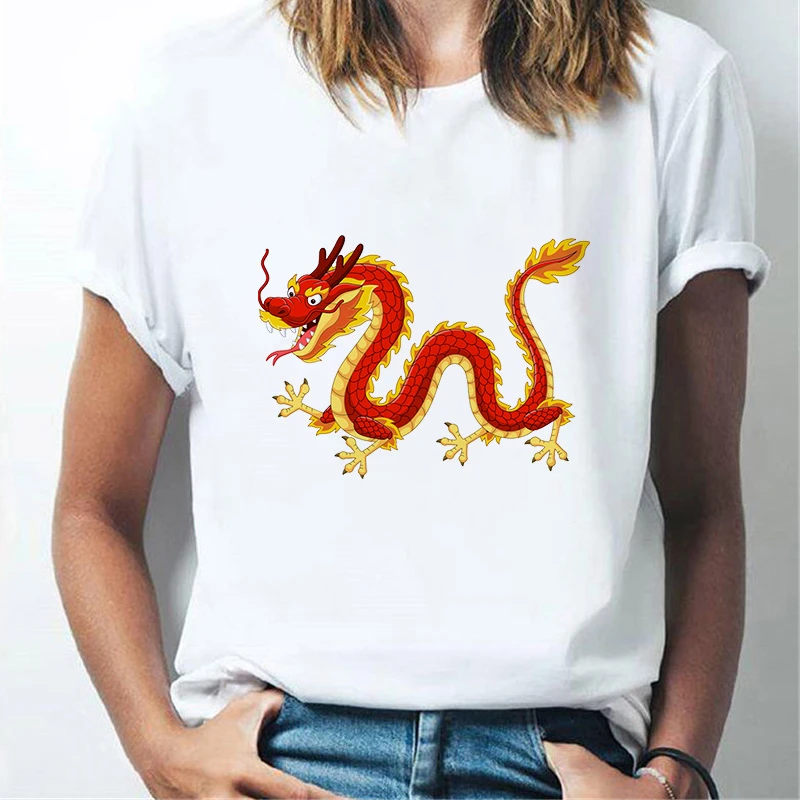 

Casual t shirt Mighty Dragon Printed T-shirt Harajuku Round Neck Short-sleeved T-shirt Women 2021 Hot New Hipster T shirt