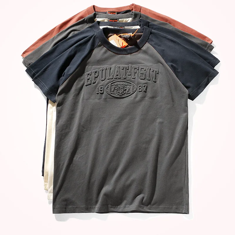 

Новые летние реглан тиснением шаблон для в европейском и американском стиле мужская футболка с коротким рукавом с О-образным вырезом 100% хлопковая футболка размера плюс, топы