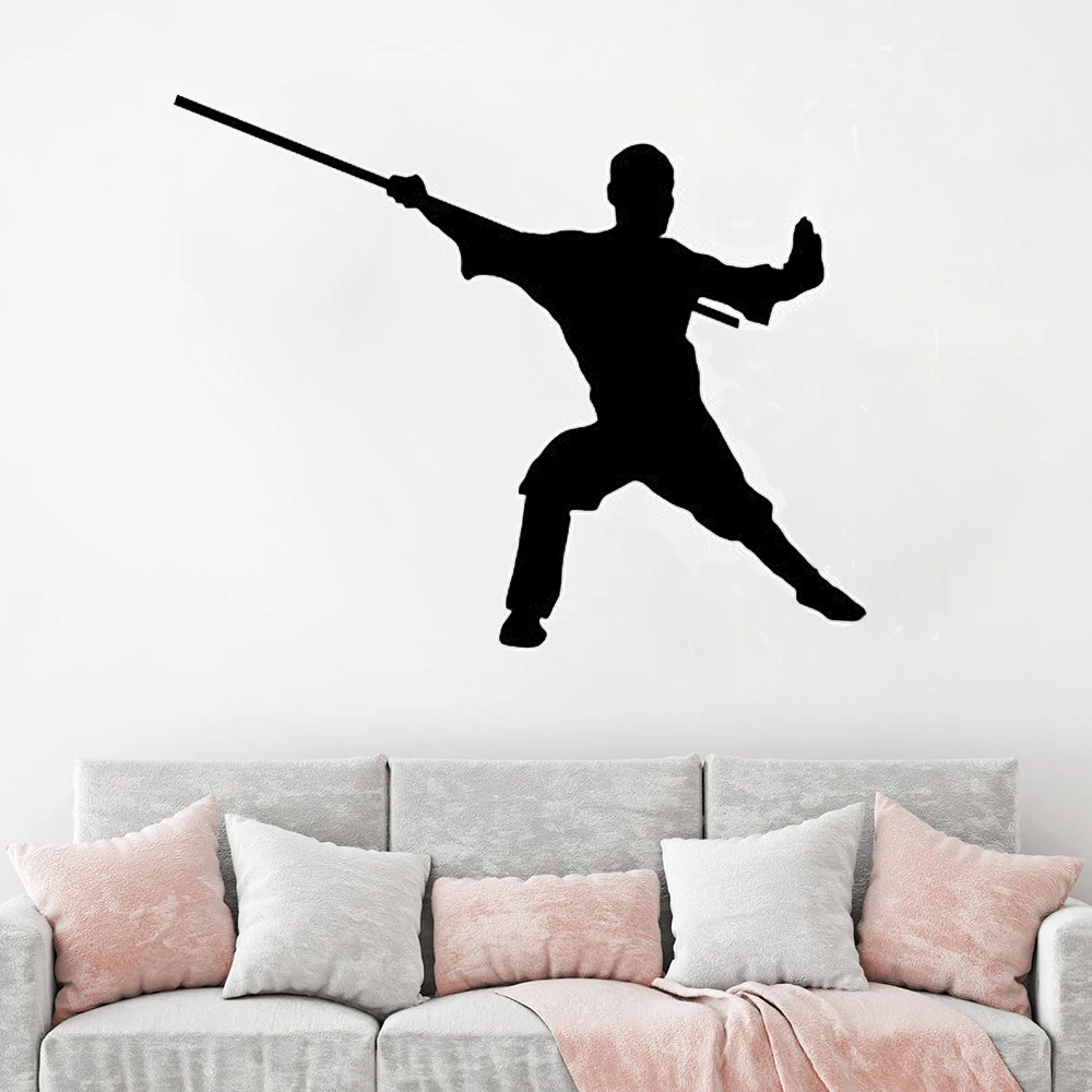 

Kung Fu Martial Art China Chinese Shaolin Stick Monk Soldier Traditional Culture Wall Stickers Vinyl Removable FM-160