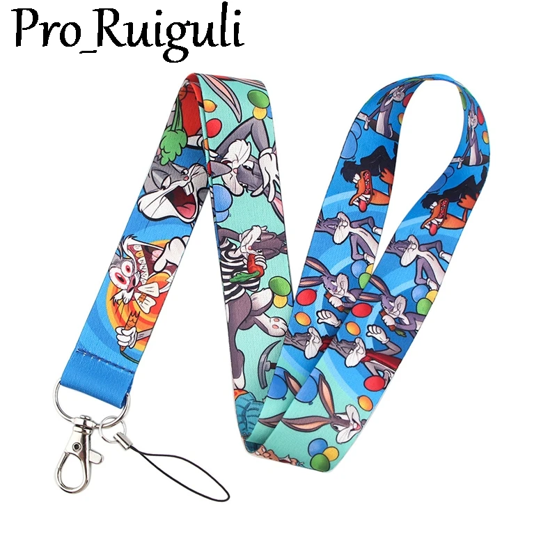

30pcs Bugs Bunny Rabbit Keychain Lanyards Id Badge Holder ID Card Pass Gym Mobile Phone Badge Holder Key Strap webbings ribbons