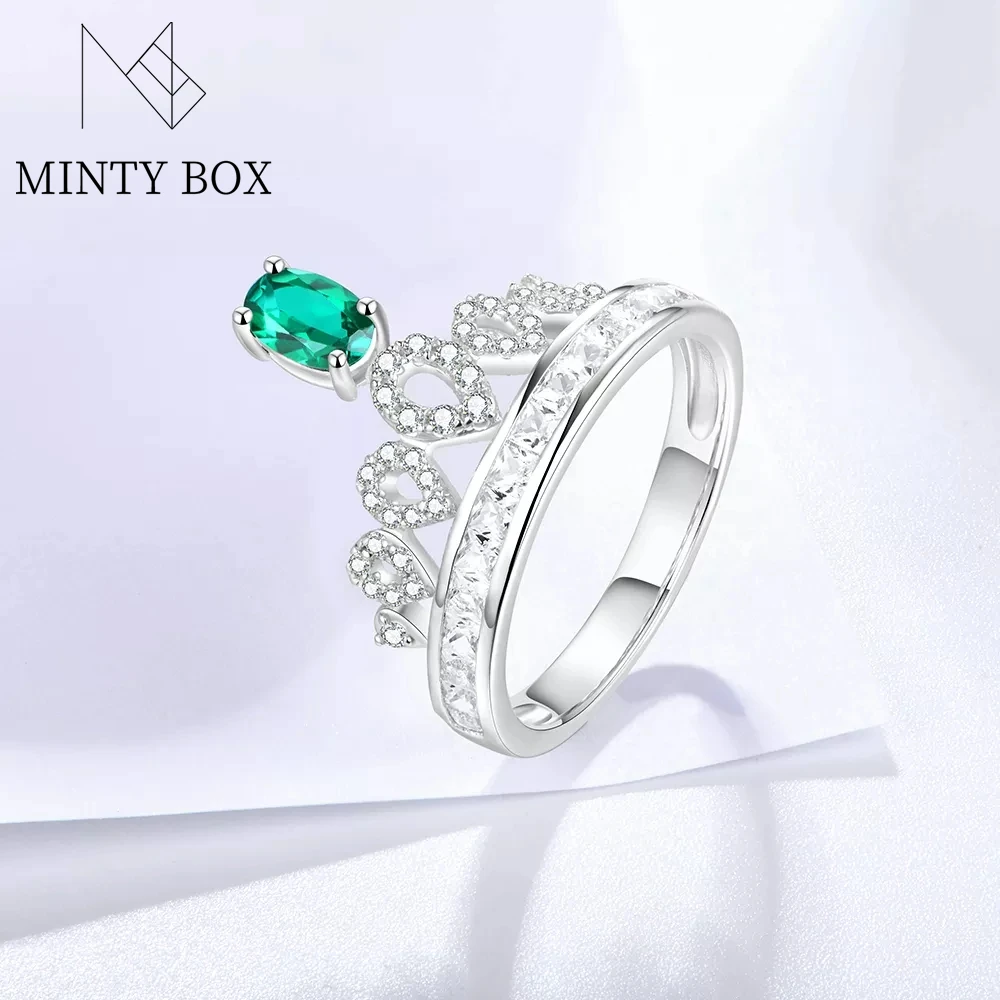 

Mintybox Emerald Gemstone Rings For Women Solid 925 Sterling Silver Band Engagement Promise Ring Fine Jewelry Anniversary Gift