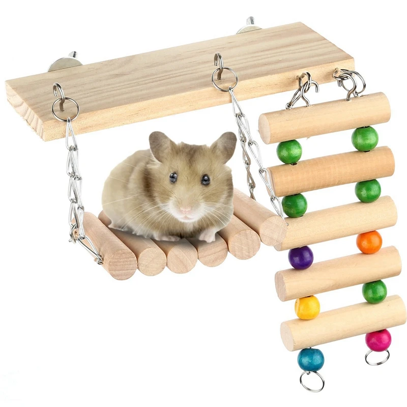 Hot XD-Small Pet Ladder Toy With Hammock Parrot Cage Hanging Hamster Swing Squirrel Chinchilla Rabbit Chewing | Дом и сад
