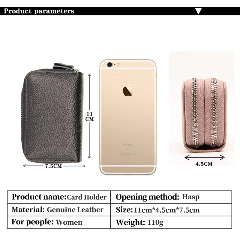 Rfid Genuine Leather Card Holder For Women Fashion Doble Zipper Single Organ Cardholder With Coin Pocket Female Small Purse