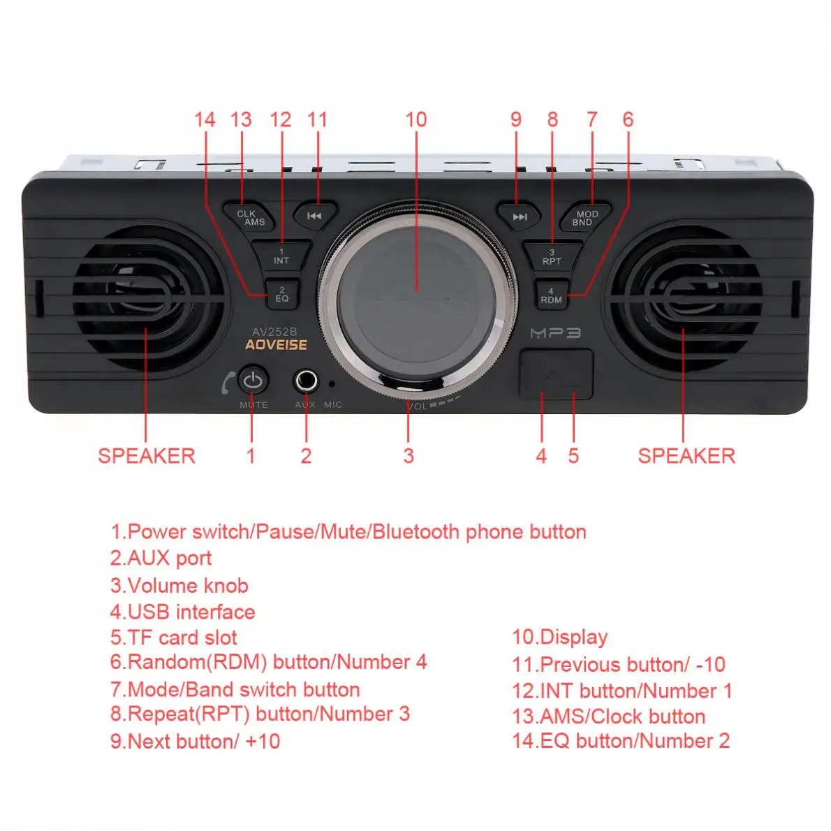 Автомобильный mp3 плеер AOVEISE AV252B 12 в два рога стерео аудио FM /MINI USB / AUX|Автомобильные