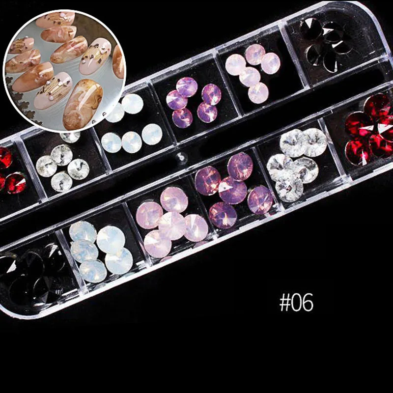12 ячеек украшения для ногтей Стразы Блестящие кристаллы драгоценные камни лук