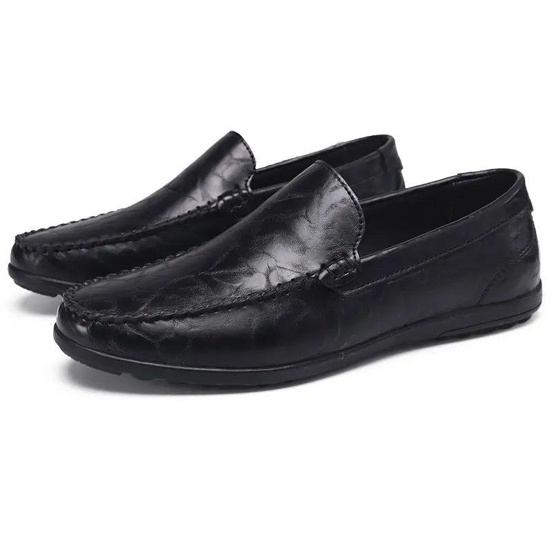 Туфли мужские кожаные без застежки дышащие лоферы плоская подошва Мокасины