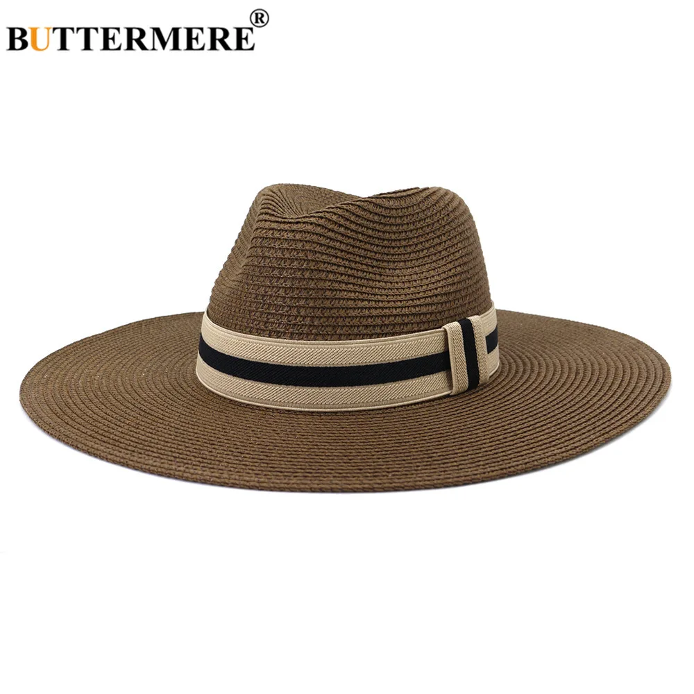 

BUTTERMERE Men Panama Hat British Style Summer Hats for Women Vintage Jazz Fedora Cap Wide Brim Coffee Sombreros