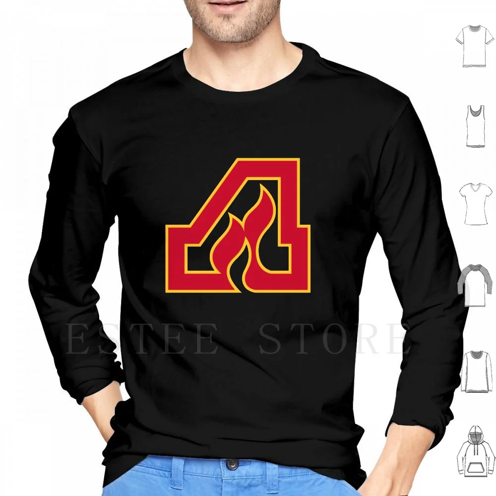 

Vintage Atlanta Hockey-Retro Flames Hoodies Long Sleeve Defunct Team Old Team Defunct Hockey Team Defunct Logo Hockey