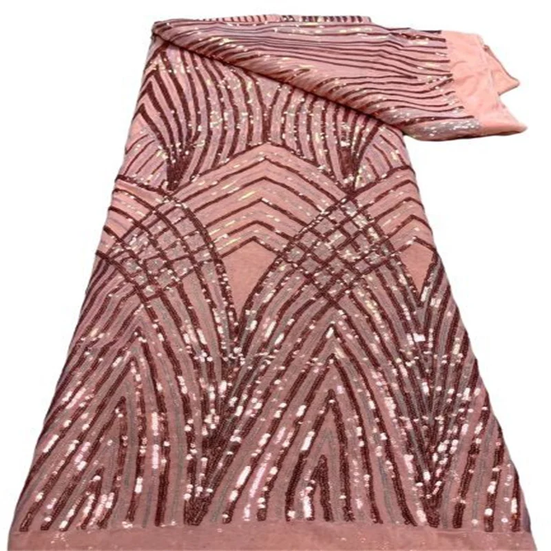 

Hot Sale African Sequins Lace Fabric 2022 High Quality Lace Material Nigerian Lace Fabrics For Wedding Sewing Pink/Silver