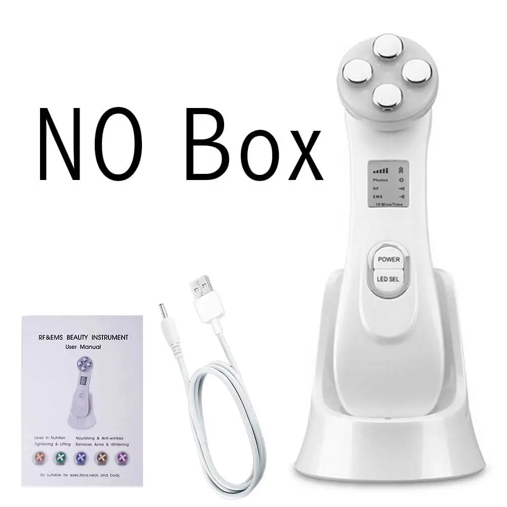 white NO BOX Светодиодный светильник для подтяжки кожи RF EMS лица фотон омоложение лифтинг Подтяжка лица маска от морщин терапия Уход за кожей Массажер 5в1 - Цвет: white NO BOX