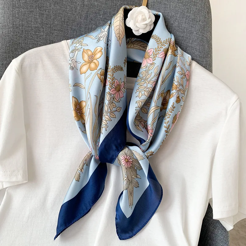 

2021 New Style Spring And Summer Lady Sunscreen Square Silk Shawl Women's Quality Printing Silk Scarves Beach Fashion Headscarf
