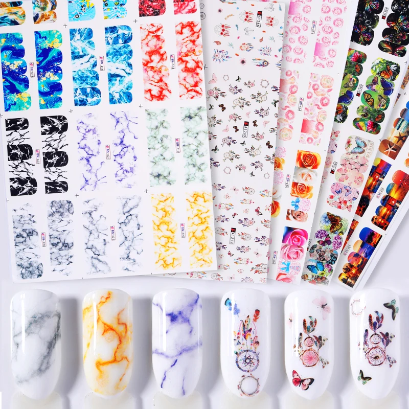 1 лист белый черный градиент мраморная наклейка на ногти водная переводная