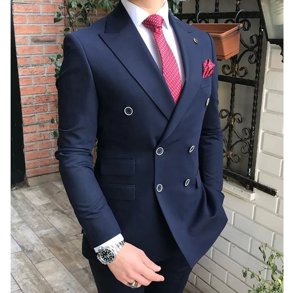 New Arrivals Men Suits Slim Fit 2 Piece Double Breasted Prom Tuxedos Casual Business Jacket Blazer+Pants for Wedding 2021