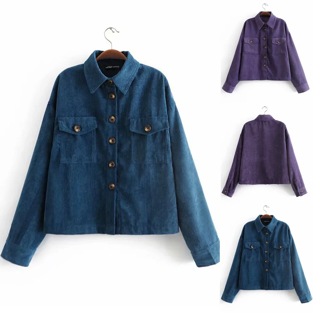 Женская бейсбольная Вельветовая куртка топ свободная рубашка с отворотом пальто