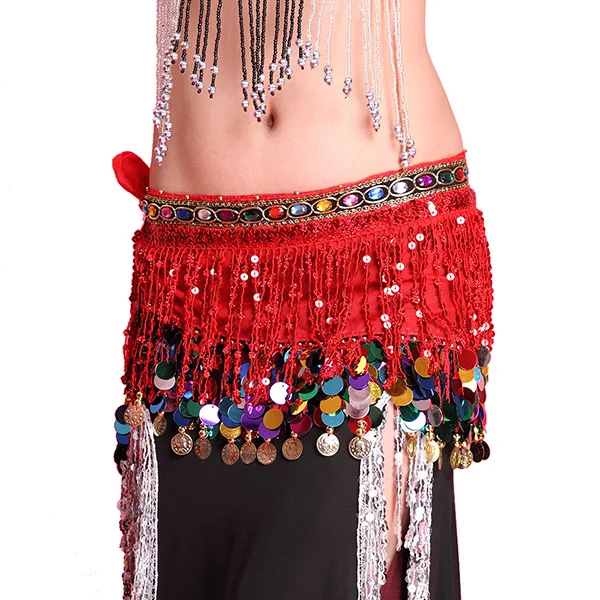 

Belly Dance Hip Skirt Scarf Wrap Belt Coins Sequin Tassel Hipscarf