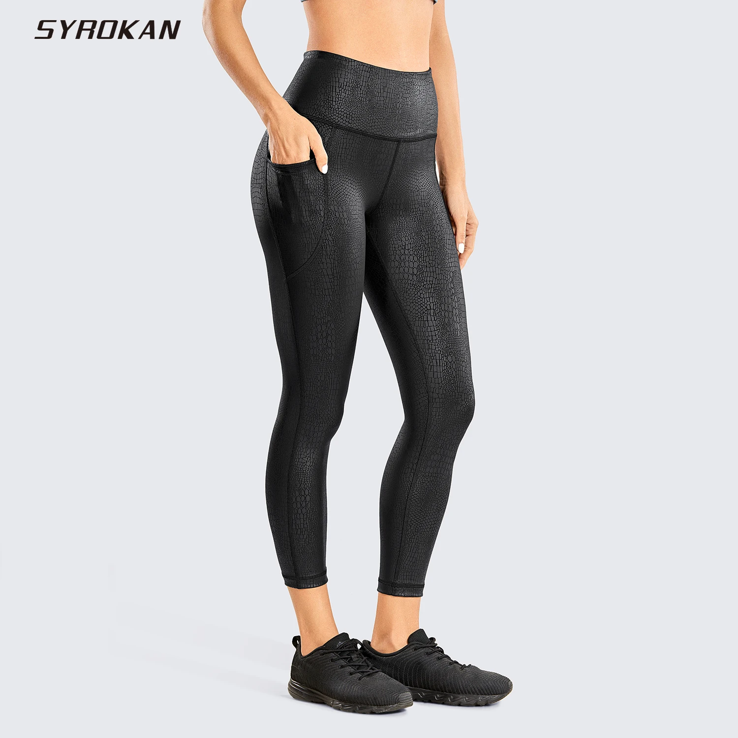 Женские леггинсы SYROKAN с покрытием из искусственной кожи штаны высокой талией