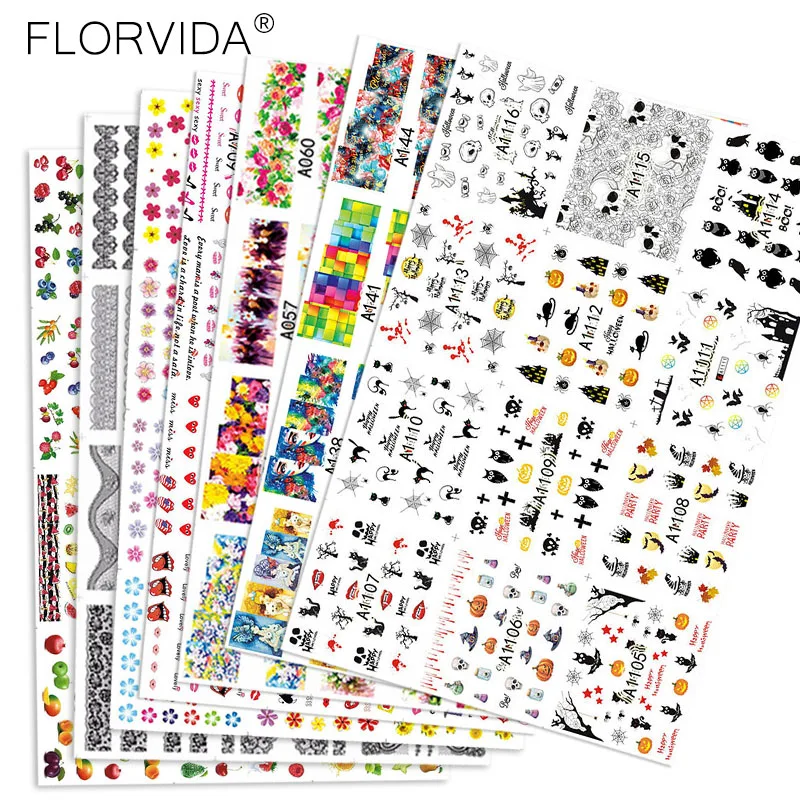 

12 шт. набор Слайдеры для переноса воды 5*6 см наклейки для дизайна ногтей Бабочка Наклейка Хэллоуин Рождество цветок советы нажмите на ногти