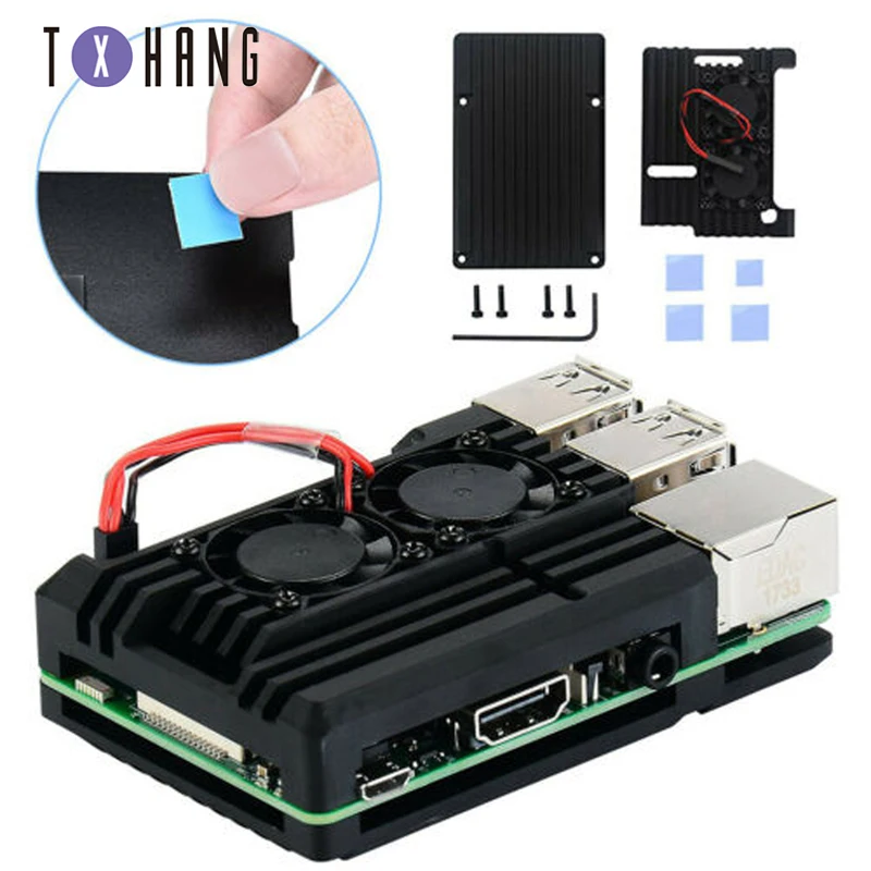 Защитный корпус для Raspberry Pi 4 ABS черный с вентилятором охлаждения алюминиевый