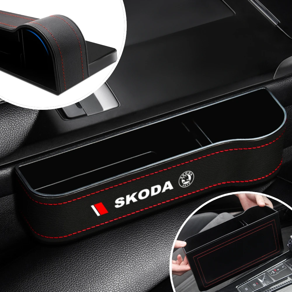

Car Logo Seat Gap Pocket Organizer Phone Case Seat Crevice Storage Box For Skoda Octavia Kodiaq Fabia Superb A5 A7 2 Kamiq