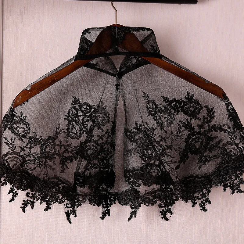 Женская кружевная шаль с кисточками винтажная тонкая свободная короткая накидка