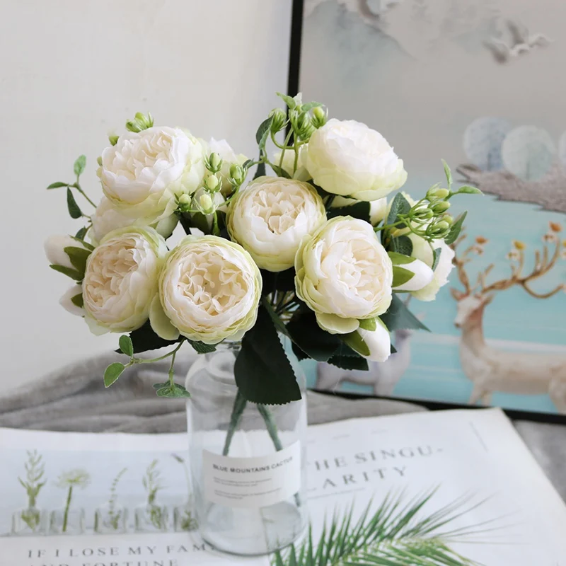 

Huiran 1pcs Artificial Flower Peony Rose Butterfly Orchid Vanilla Spike For Home Decorations Fake Flower Vase Decor Wedding