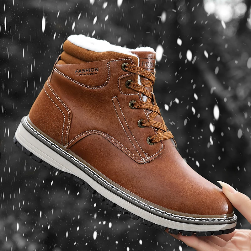 

QZHSMY Men Winter Shoes High Plush Warm Outdoor Snow Boots Waterproof Heel Fashion Luxury Boots Male Non-slip Ankle Botas 2021