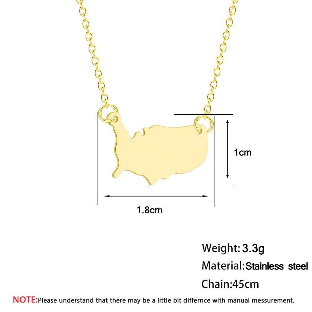 Kinitial ожерелье из нержавеющей стали карта США кулон цепное украшение цепи для