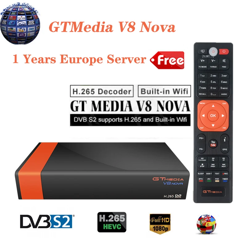 GTMedia V8 Nova DVB-S2 спутниковый ресивер 1 год Европа сервер обновление V8 супер H.265 HD встроенный wifi HD Испания Freesat рецептор