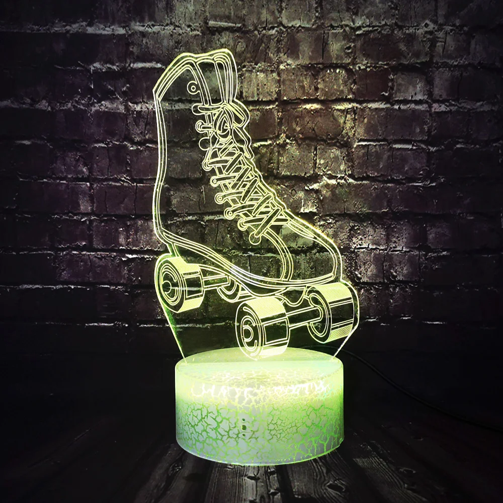 Спортивные Ролики коньки обувь 3D Светодиодная лампа затемнение ночник USB Touch