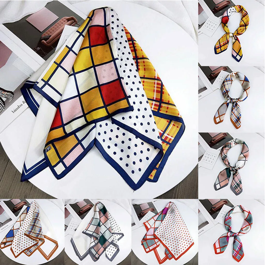 

Square Scarf Hair Tie Band For Business Party Women Elegant Small Vintage Skinny Retro Head Neck Silk Satin Scarf
