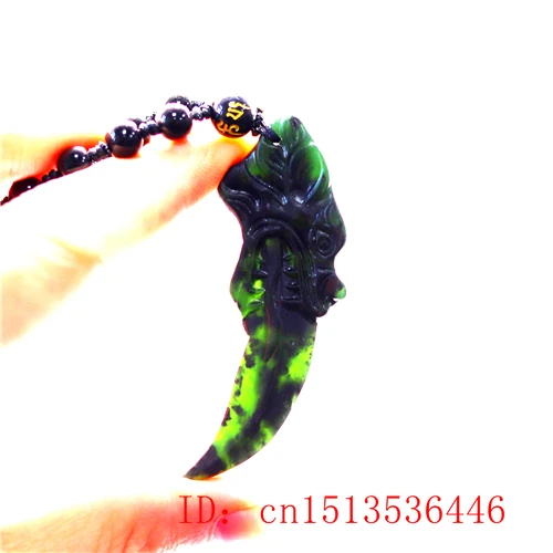 Китайский черный зеленый нефритовый кулон с зубьями волка натуральная ручная