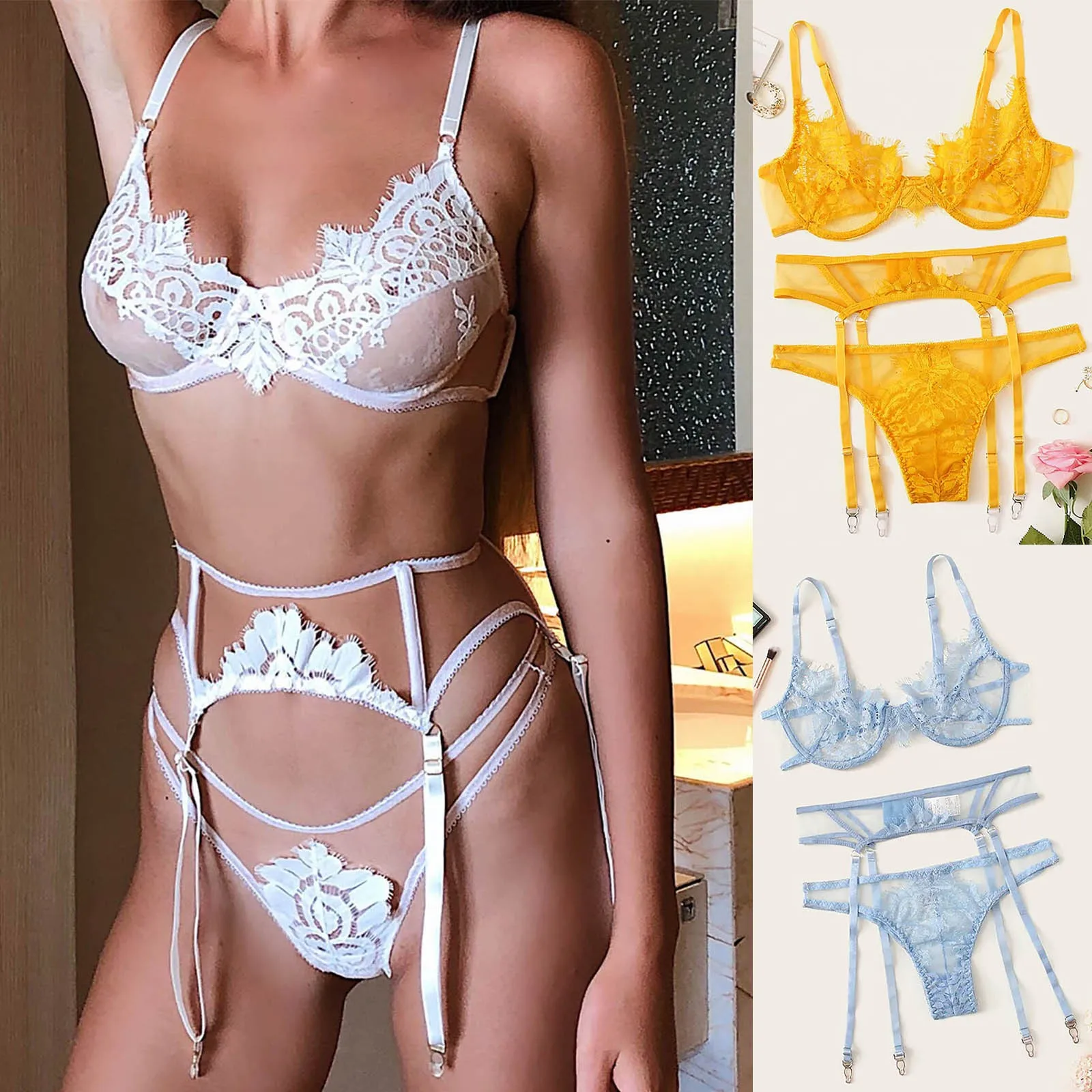 

Lingerie Women's Underwear Set Ladies Elegant Fashion Sexy Lingerie Floral Embroidery Underwear Hot Erotic Lingerie