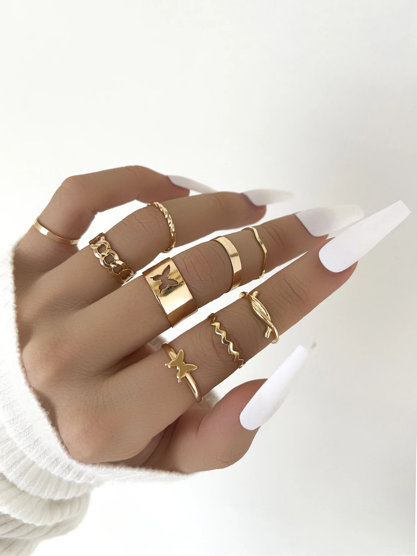 

Stillgirl 9Pcs Vintage Butterfly Gold Matching Rings for Women Kpop Cute Geometric Set Female Y2k Fashion Jewelry Anillos Mujer