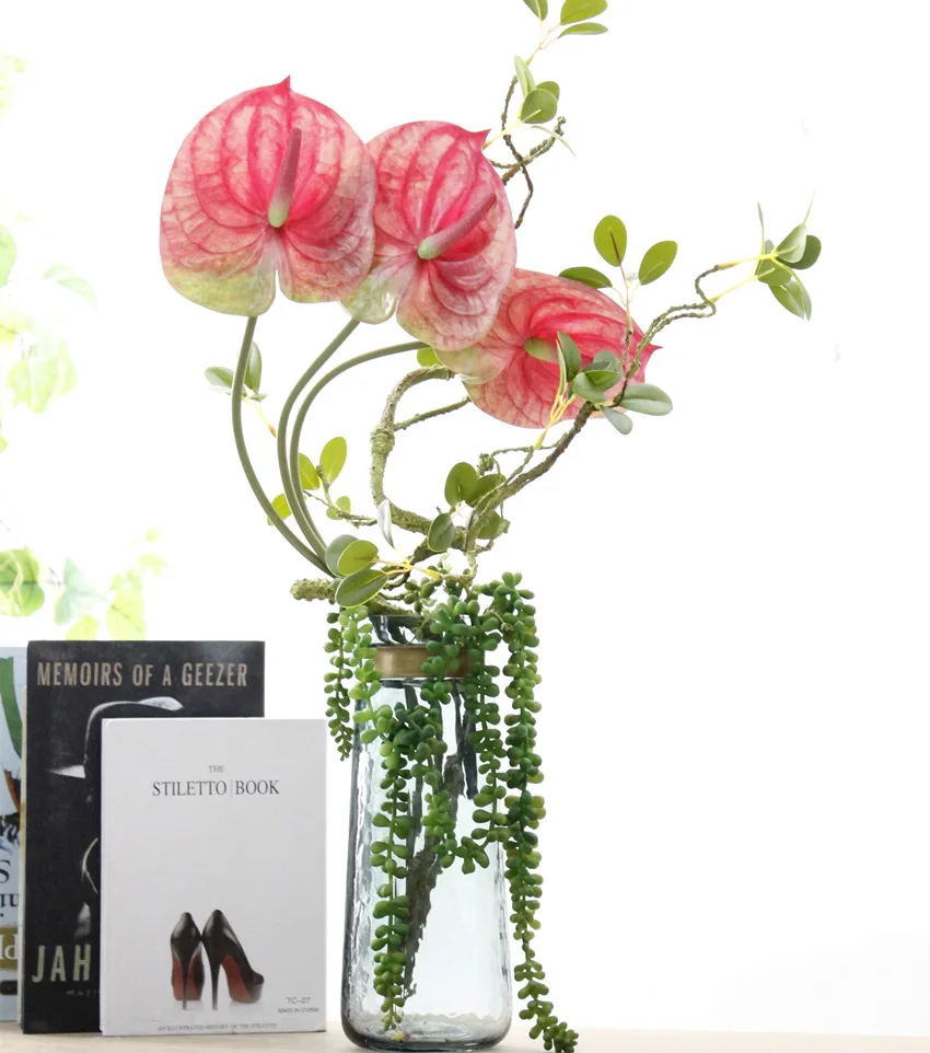 3D Printing Anthurium branch Artificial flowers for Home wedding table decoration Plastic fake plants fleur artificielle