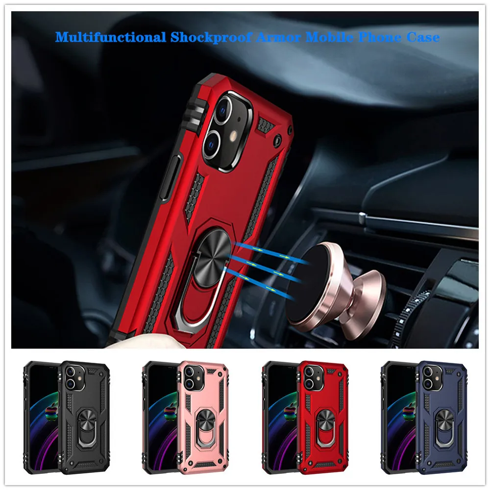 

Shockproof Armor Phone Case for iPhone 12 mini 11 Pro Max XS XR 7 8 Plus SE 2020 Rugged Cover Magnetic Car Ring Kickstand Funda