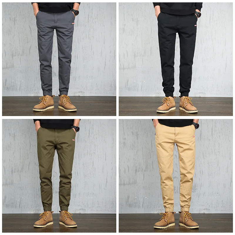 Мужские брюки длиной до щиколотки хлопковые брюки-джоггеры из саржевого твила с