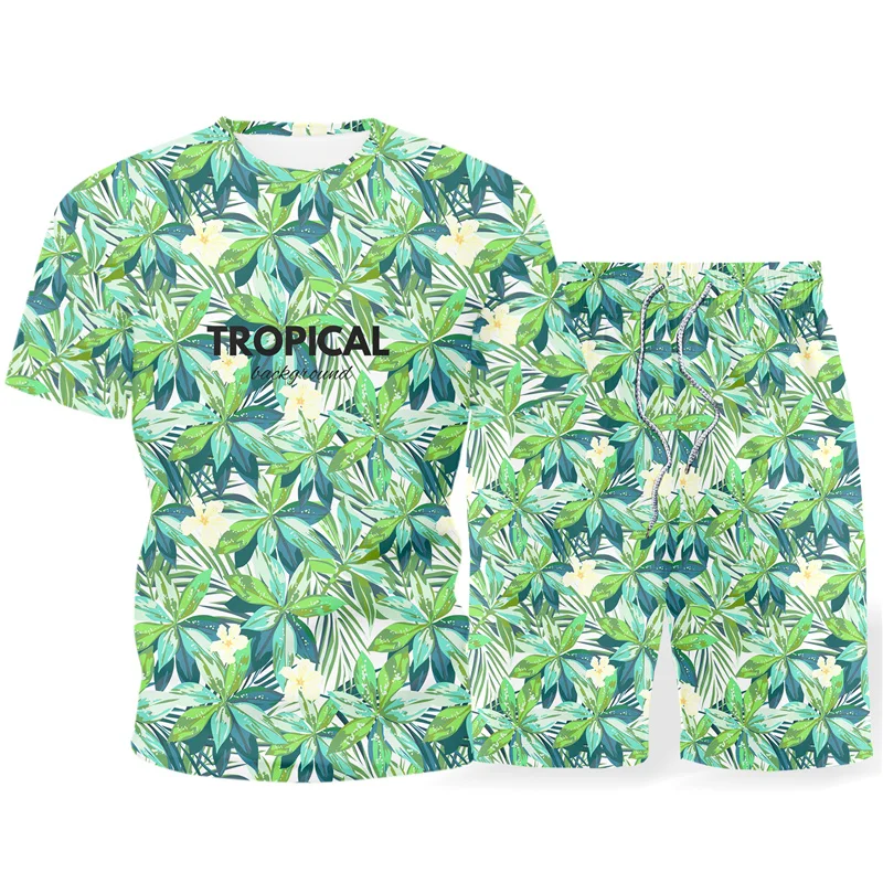 

Men's t shirt Set Fashion Casual Round Neck Oversized T-shirt Suit Summer of the Sandy beach Style for Sportswear