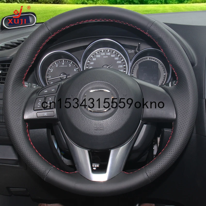 

Black Leather Hand-stitched Car Steering Wheel Cover For Mazda CX-5 CX5 Atenza 2014 New Mazda 3 CX-3 2016 Scion iA